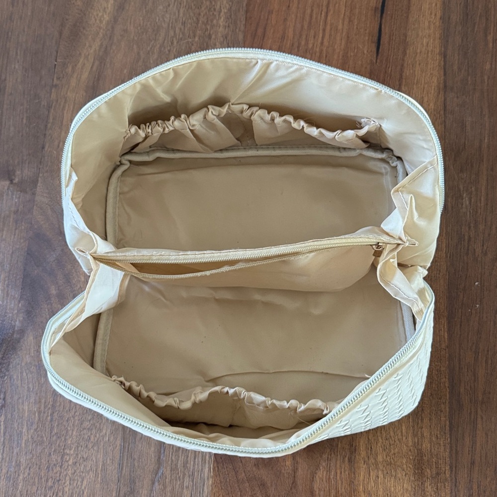 Cream Quilted Cosmetic Bag